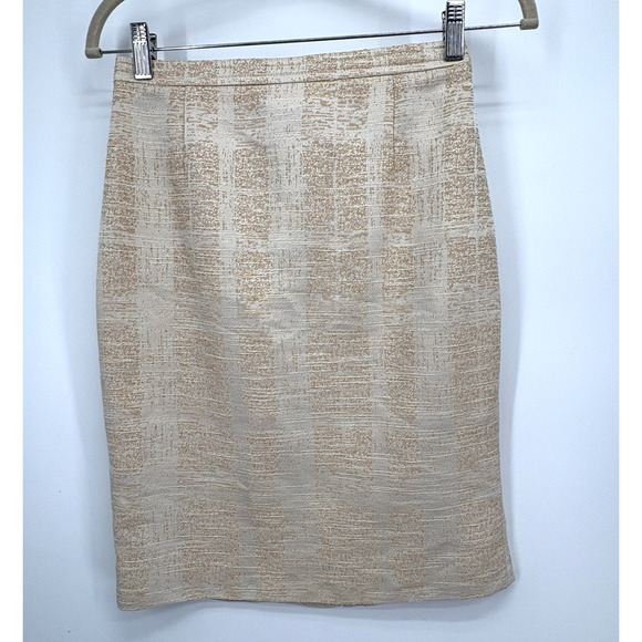Tory Burch Skirt Womens 4 Tan Tweed  Devora Pencil Brocade Skirt - Picture 1 of 5